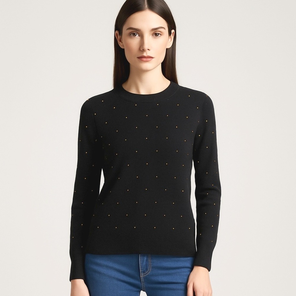 Banana Republic XS Sweater Black Gold Dot Merino Wool Cashmere Blend Crewneck‎